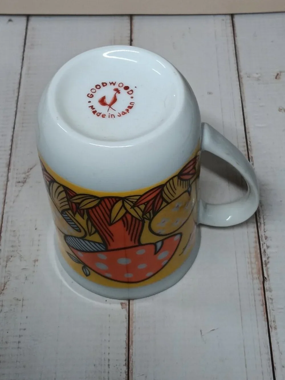 VTG Goodwood Mushrooms Mug 1970s Kitsch Bright Orange Yellow Cup CottageCore